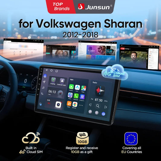 Junsun eSIM Android Wireless CarPlay Auto Car Radio For Volkswagen Sharan 2012-2018 Intelligent Systems DSP SWC auto accessories