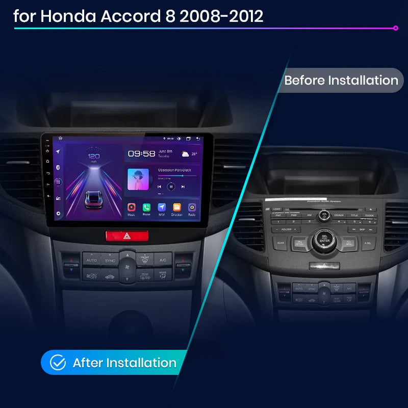 Junsun V1 AI Voice Wireless CarPlay Android Auto Radio For Honda Accord 8 2008-2012 4G Car Multimedia GPS 2din autoradio