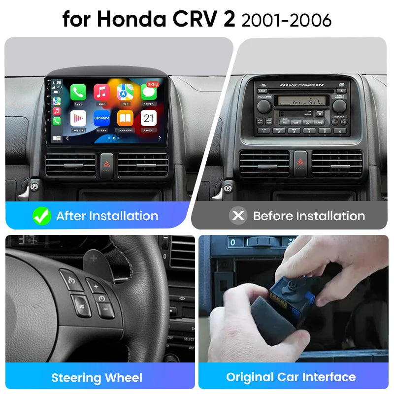 Junsun eSIM Android 14 Wireless CarPlay Android Radio For Honda CRV 2 2001 2002 2003-2006 Autoradio Stereo auto accessories