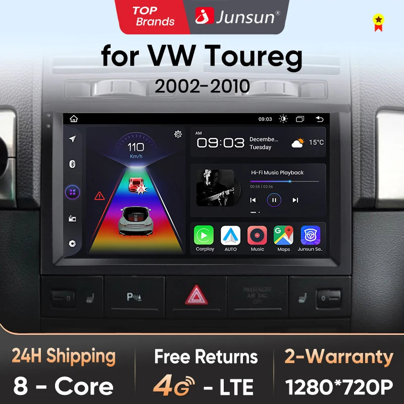 Junsun V1pro AI Voice 2 din Android Auto Radio for Volkswagen Touareg 2002-2010  Carplay 4G Car Multimedia GPS 2din autoradio