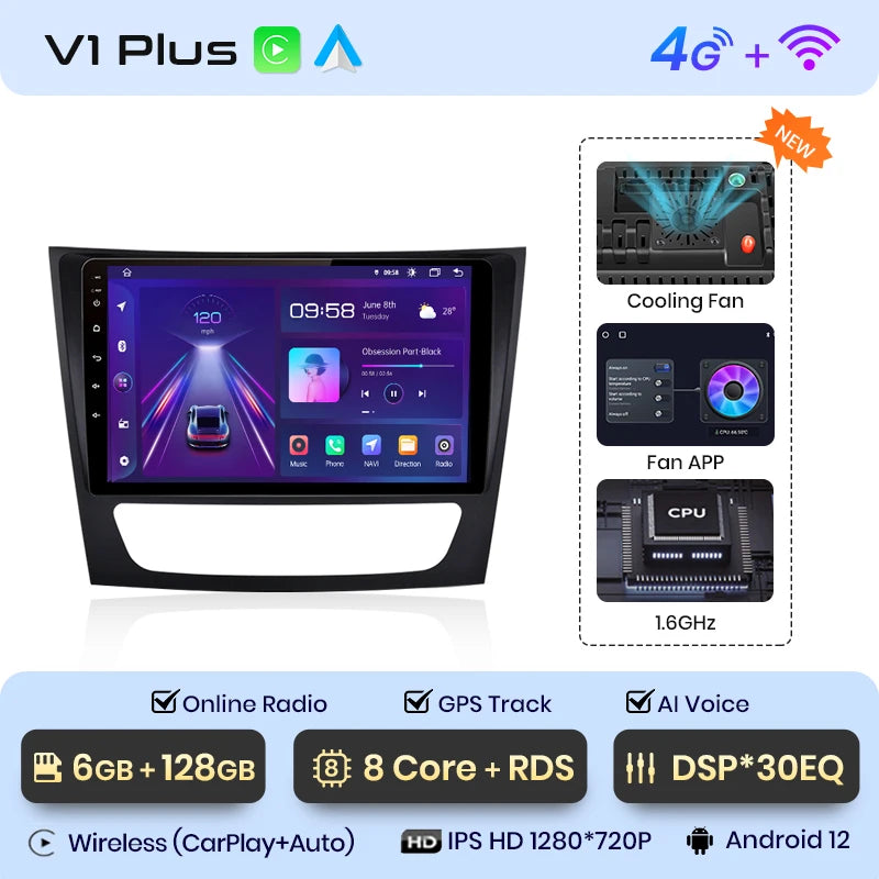 Junsun V1 Wireless CarPlay Android Auto Radio For Mercedes Benz E class W211 E300 2002-2010 4G Car Multimedia GPS 2din autoradio