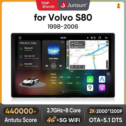 Junsun V3 Plus 2K Android 13 Wireless CarPlay Android Auto Car Intelligent Systems For Volvo S80 1998 - 2006 7870 Autoradio