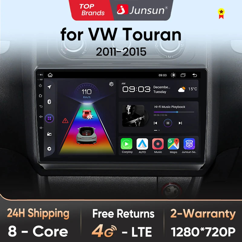 Junsun Wireless CarPlay Android Auto Radio For VOLKSWAGEN TOURAN 2011 2012 2013 -2015 Car Intelligent Systems RDS BT WiFi 2 din - Junsun Official Store