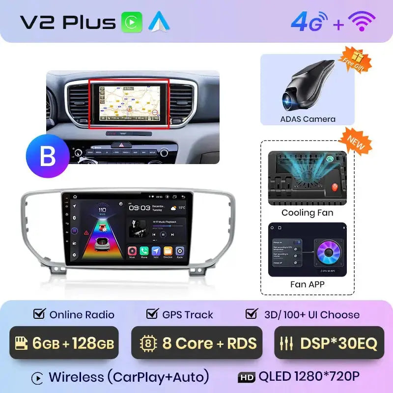 Junsun V1pro AI Voice Car Radio Android Auto Multimedia Player For Kia Sportage 4 QL 2018-2021 Carplay 4G DSP 2din GPS autoradio - Junsun Official Store