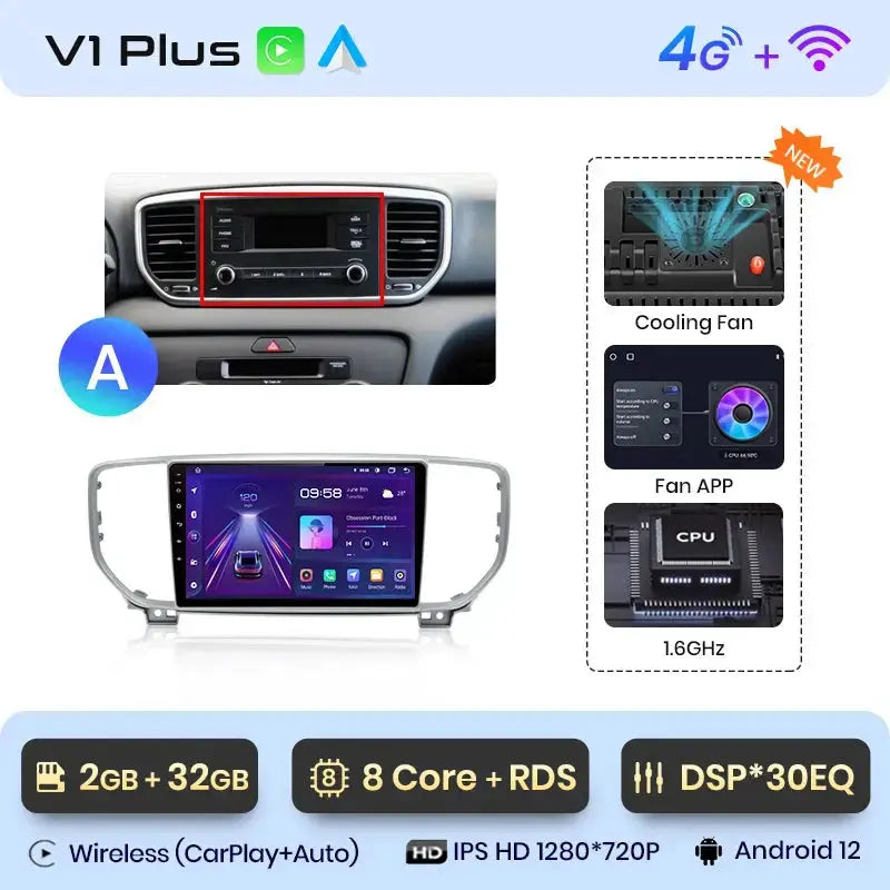 Junsun V1pro AI Voice Car Radio Android Auto Multimedia Player For Kia Sportage 4 QL 2018-2021 Carplay 4G DSP 2din GPS autoradio - Junsun Official Store