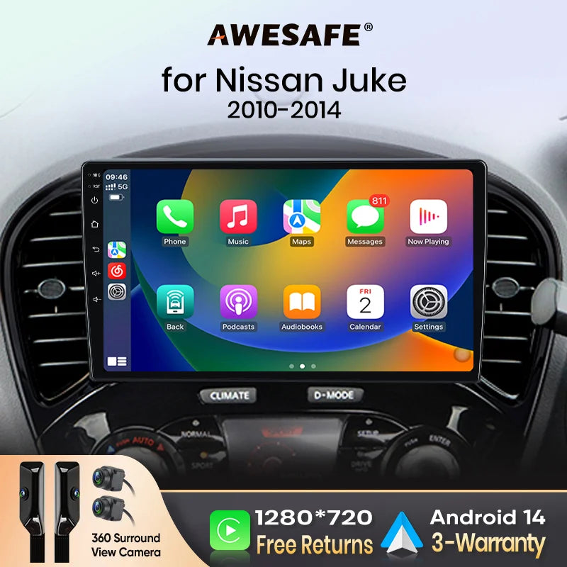 AWESAFE PX9 Car Radio Autoradio for Nissan Juke YF15 2010-2014 Wireless Carplay Screen Android Auto Stereo GPS Navi FM RDS BT - Junsun Official Store