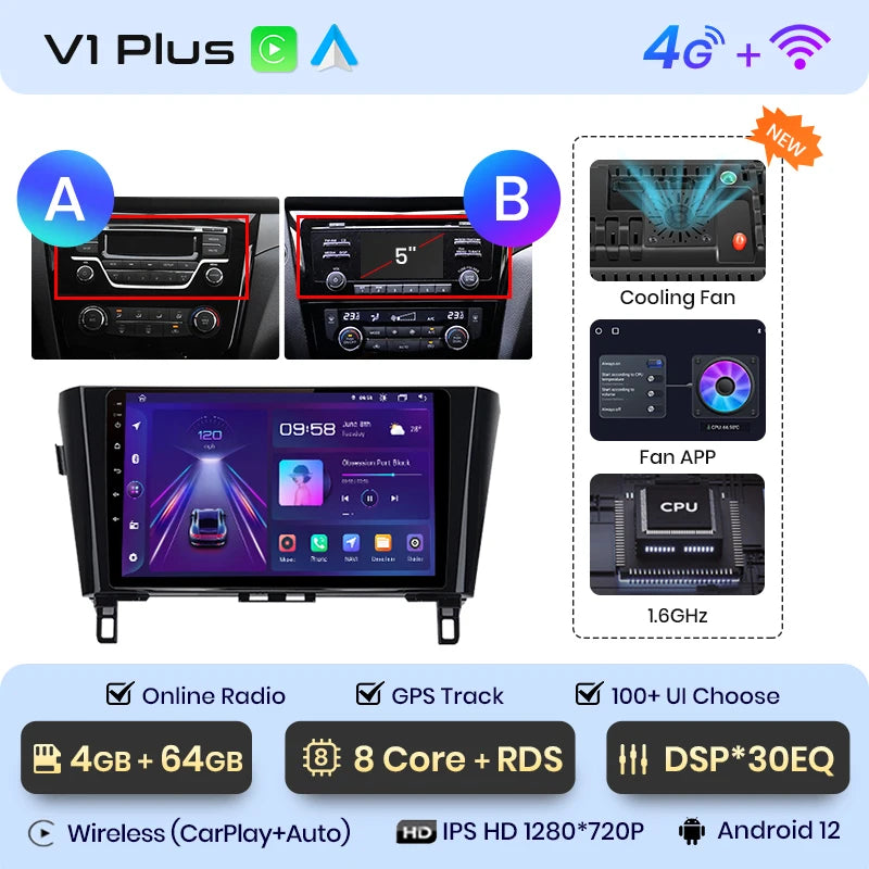 Junsun V1 Wireless CarPlay Android Auto Radio For Nissan Qashqai J11 X-Trail 3 T32 2013-2017 Car Multimedia GPS 2din autoradio