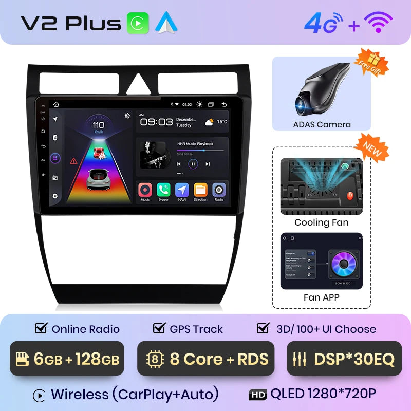 Junsun V1 AI Stimme Drahtlose CarPlay Android Auto Radio Für Audi A6 C5 1997-2004 S6 RS6 4G Auto Multimedia GPS 2din autoradio 