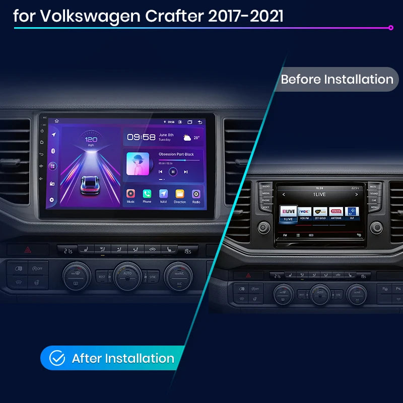 Junsun AI voice 4G LTE wireless CarPlay Android Auto Radio For Volkswagen Crafter 2017 2018-2021 Car Intelligent Systems Multimedia player Stereo RDS BT 2 din autoradio GPS Navi screen