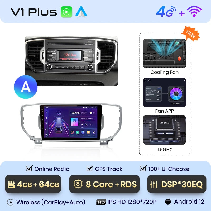 Junsun V1 AI Voice Wireless CarPlay Android Auto Radio For Kia Sportage 4 QL 2016 - 2018 4G Car Multimedia GPS 2din autoradio