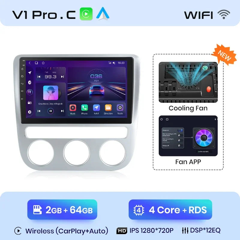 Junsun Wireless CarPlay Android Auto Radio For VOLKSWAGEN SCIROCCO 2009 2010-2014 Car Intelligent Systems RDS BT WiFi 2 din