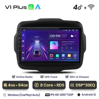 Junsun V1 AI Voice Wireless CarPlay Android Auto Radio For Jeep Renegade 2016-2020 4G Car Multimedia GPS 2din autoradio