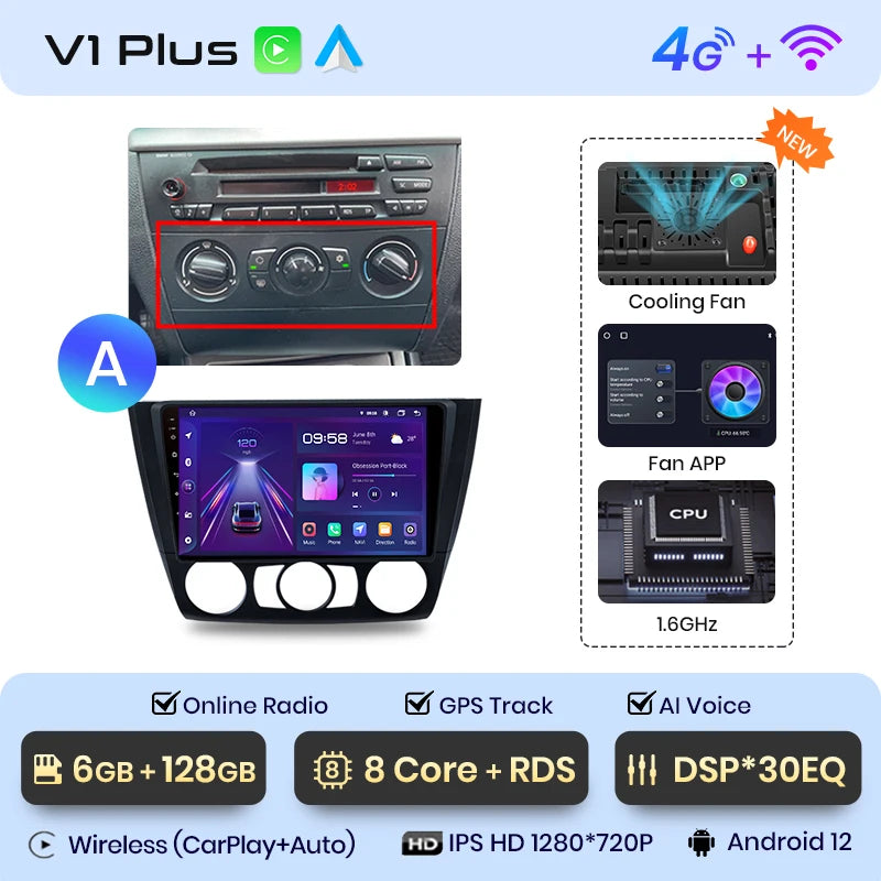 Junsun V1 AI Voice Wireless CarPlay Android Auto Radio For BMW 1-Series 1 Series E87 E81 E82 E88 2004-2011 4G Car Multimedia GPS