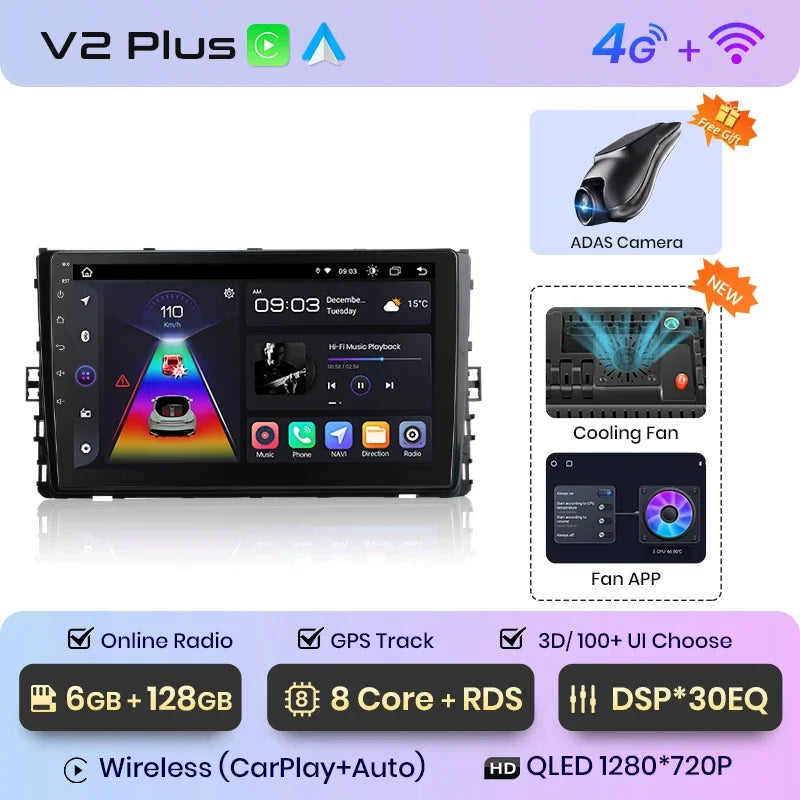 Junsun Wireless CarPlay Android Auto Radio For VOLKSWAGEN LAVIDA PLU 2018 Car Intelligent Systems RDS BT WiFi 2 din