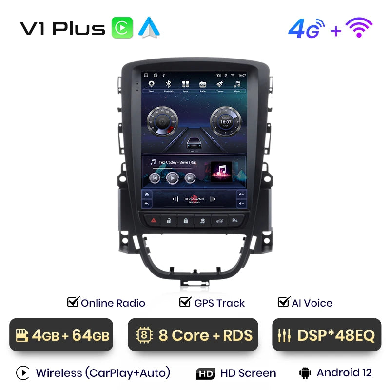 Junsun Tesla Style Android Auto Wireless Carplay Car Radio Multimedia For Opel Astra J Vauxhall Buick Verano 2009-2013 no 2din