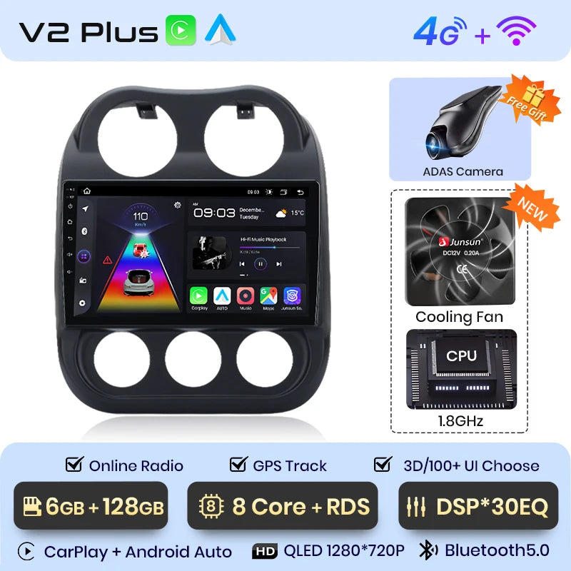 Junsun Car Radio For JEEP Compass Patriot 2010 - 2016 wireless CarPlay Android Auto car intelligent systems No 2 din 2din DVD