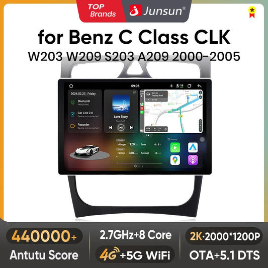 Junsun V3 Plus 2K CarPlay Android Auto Car Intelligent Systems for Mercedes Benz C Class CLK Class W203 W209 S203 A209 2000-2005