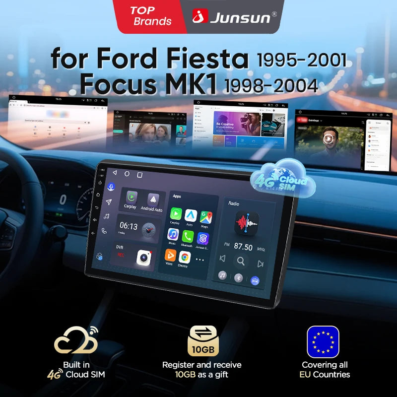 Junsun eSIM Android 14 Wireless CarPlay Android Radio For Ford Fiesta 1995-2001 Focus MK1 1998-2004 2din Head Unit accessories