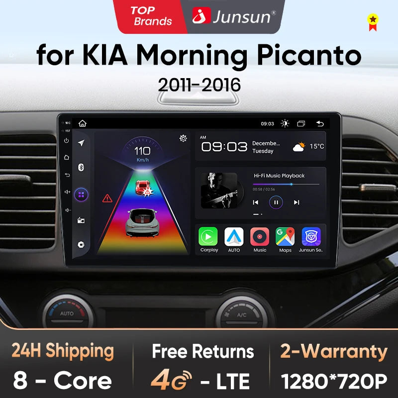 Radio Junsun para KIA Morning Picanto 2011-2016 con CarPlay inalámbrico, Android Auto, sistema inteligente para coche, 2 DIN, DVD. 