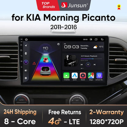 Radio Junsun para KIA Morning Picanto 2011-2016 con CarPlay inalámbrico, Android Auto, sistema inteligente para coche, 2 DIN, DVD. 