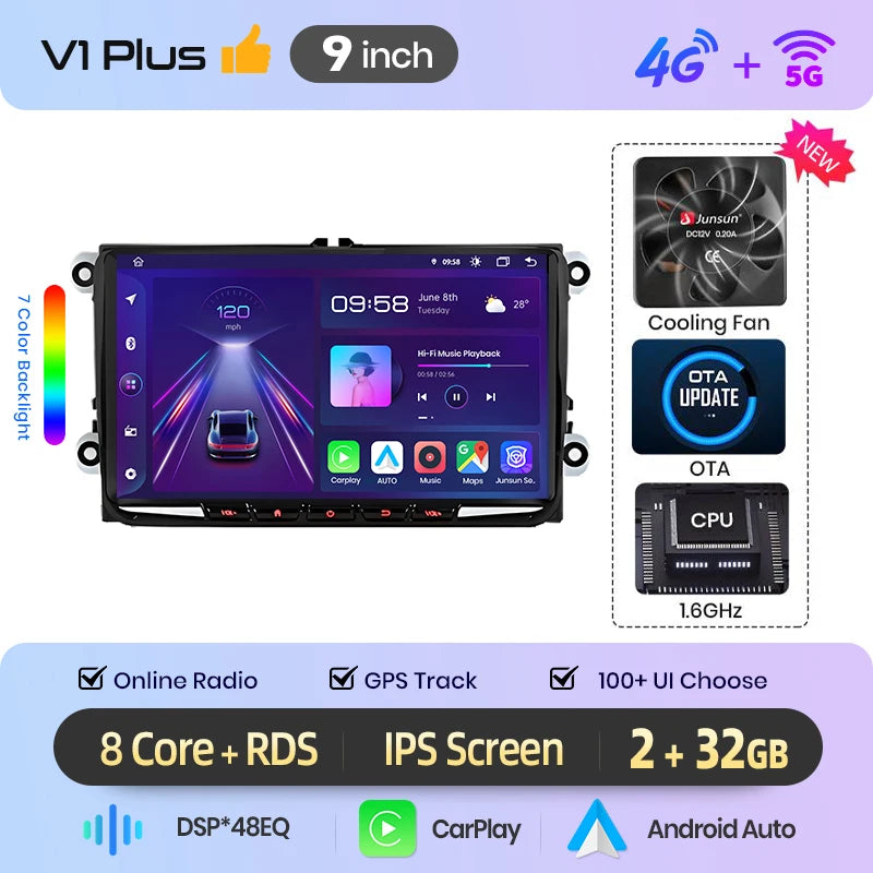 Junsun Wireless CarPlay Car Radio For VW Volkswagen Skoda Octavia Golf 5 6 Touran Passat B6 Polo Jetta Android Multimedia