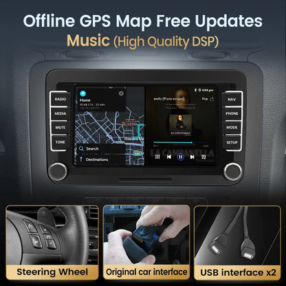 Junsun 2Din Wireless CarPlay for Apple Android Auto Car Radio Multimedia Player For VW Volkswagen Skoda Octavia PASSAT B6 GOLF