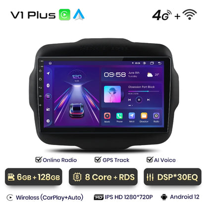 Junsun V1 AI Voice Wireless CarPlay Android Auto Radio For Jeep Renegade 2016-2020 4G Car Multimedia GPS 2din autoradio