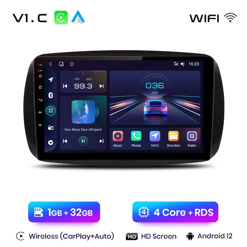 Junsun V1 AI Voice Wireless CarPlay Android Autoradio für Mercedes Benz Smart 2016 Auto Multimedia GPS 2din Autoradio 