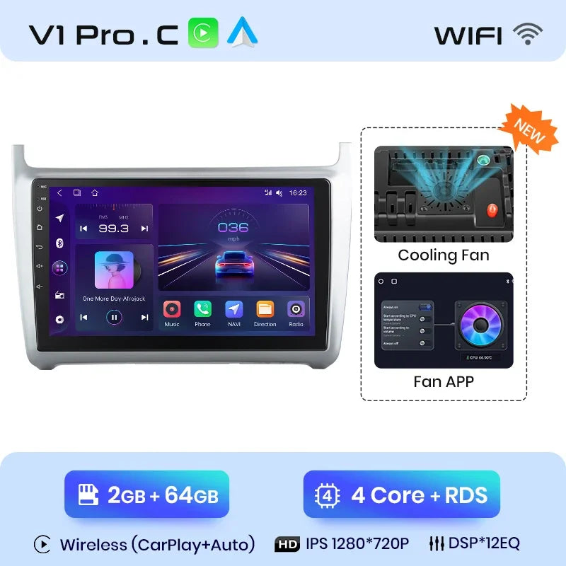 Junsun Wireless CarPlay Android Auto Radio For VOLKSWAGEN POLO 2014 Car Intelligent Systems RDS BT WiFi 2 din
