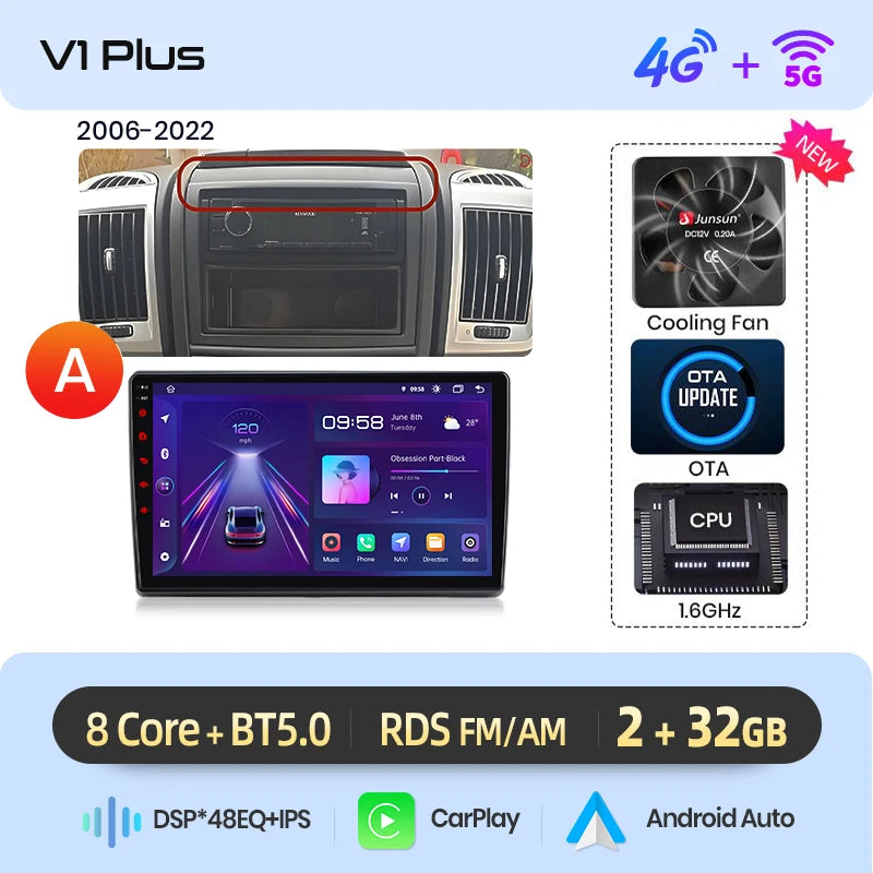 Junsun AI 4G LTE Wireless CarPlay Android Auto Car Radio For Hyundai I20 2014-2019 GPS Navi RDS FM