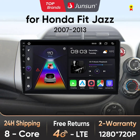 Junsun V1pro Android 10 AI Voice 4G Carplay RDS Radio de coche multimedia GPS para Honda Fit Jazz 2007-2013 2DIN autorradio bluetooth 