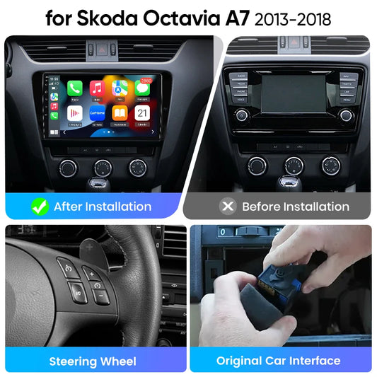 Junsun eSIM Android 14 Wireless CarPlay Android Auto Radio For Skoda Octavia A7 2013 2014-2018 Autoradio Stereo auto accessories