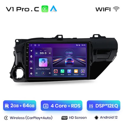 Junsun V1 Plus Car Radio For Toyota Hilux PickUp AN120 2015 - 2020 wireless CarPlay Android Auto No 2 din 2din DVD