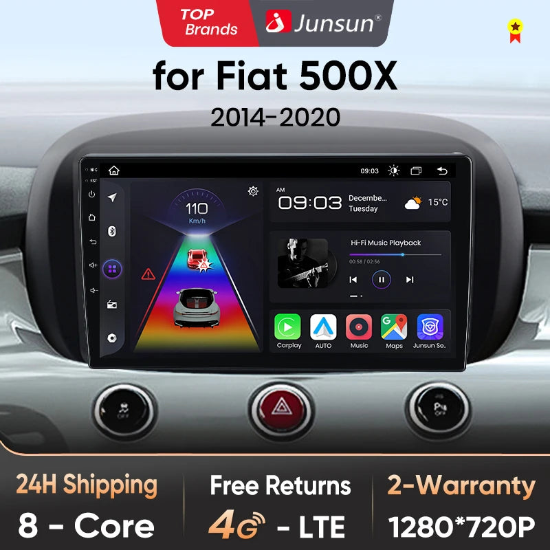 Junsun V1 Plus Car Radio For Fiat 500X 2014 - 2020 wireless CarPlay Android Auto car intelligent systems No 2 din 2din DVD