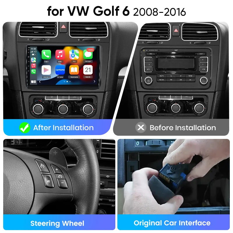 Junsun eSIM Android 14 Wireless CarPlay Android Auto Radio For VW Golf 6 2008-2016 RDS 4G WiFi GPS 2din BT auto accessories