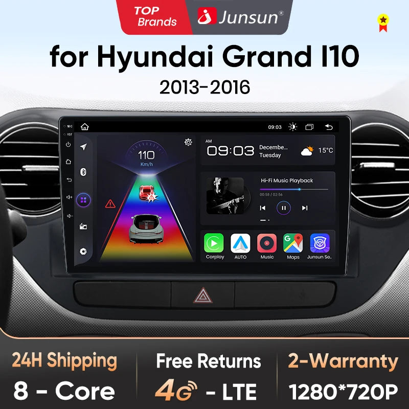Junsun V1pro AI Voice 2 din Android Auto Radio For Hyundai Grand I10 2013-2016 Carplay 4G Car Multimedia GPS 2din autoradio