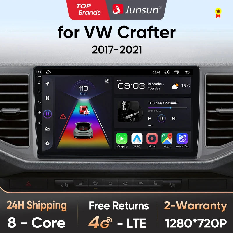 Junsun AI voice 4G LTE wireless CarPlay Android Auto Radio For Volkswagen Crafter 2017 2018-2021 Car Intelligent Systems Multimedia player Stereo RDS BT 2 din autoradio GPS Navi screen