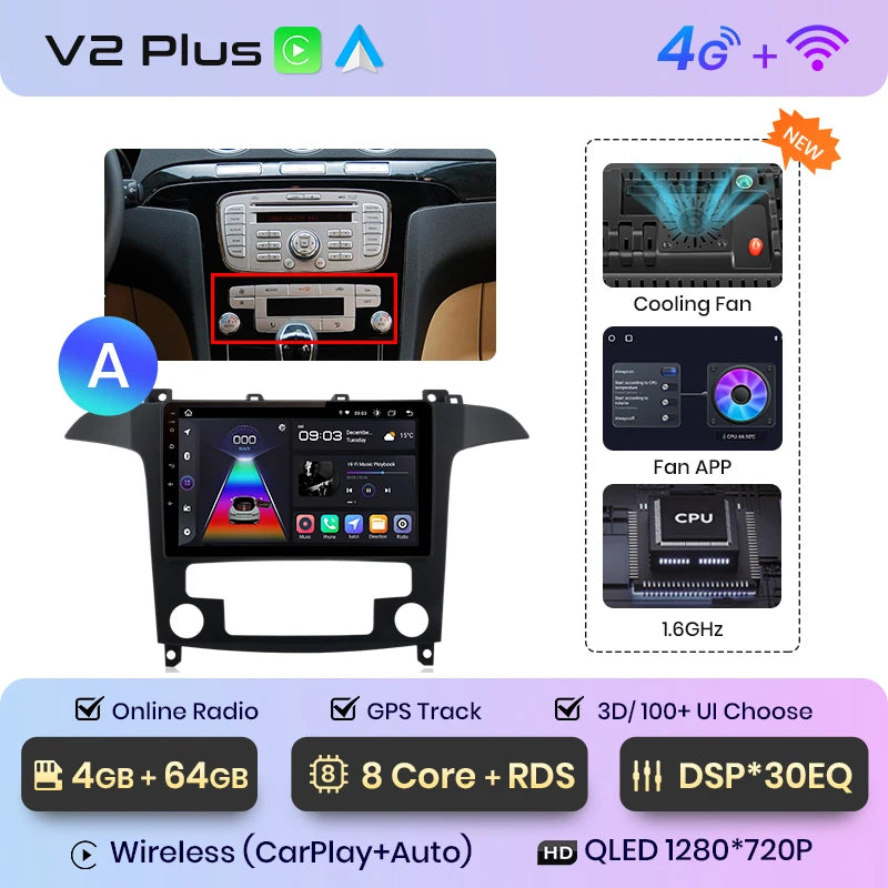 Junsun V1pro AI Voice 2 din Android Auto Radio For Ford S-Max S max 2007 - 2015 Carplay 4G Car Multimedia GPS 2din autoradio