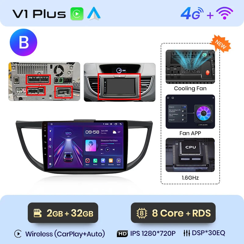 Junsun V1pro AI Voice 2 din Android Auto Radio For Honda CRV CR-V 2012-2016 Carplay Car Multimedia GPS 2din autoradio