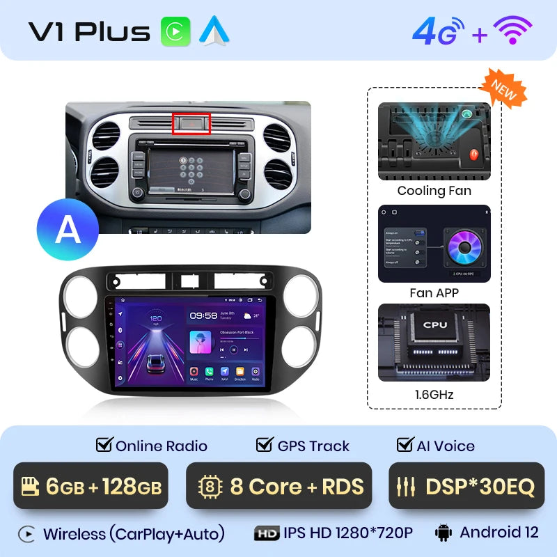 Junsun V1pro AI Voice 2 din Android Auto Radio For VW Volkswagen Tiguan 1 NF 2006-2016 Carplay Car Multimedia GPS 2din autoradio