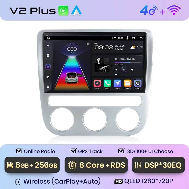 Junsun Wireless CarPlay Android Auto Radio For VOLKSWAGEN SCIROCCO 2009 2010-2014 Car Intelligent Systems RDS BT WiFi 2 din