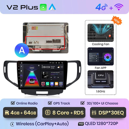 Junsun V1 AI Voice Wireless CarPlay Android Auto Radio For Honda Accord 8 2008-2012 4G Car Multimedia GPS 2din autoradio