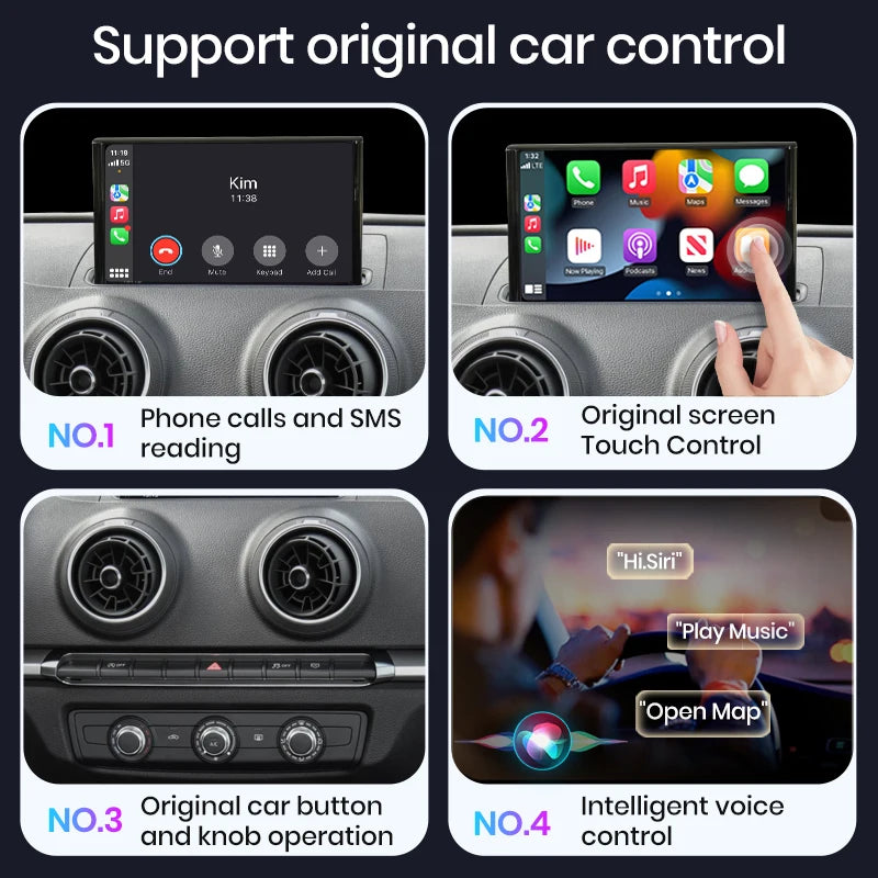 Interfaz de módulo Junsun Wireless Carplay Android Auto para Audi A3, A4, A5, 8V, Q2, 8P (2014, 2015, 2016-2018, Mirror Link, AirPlay) 