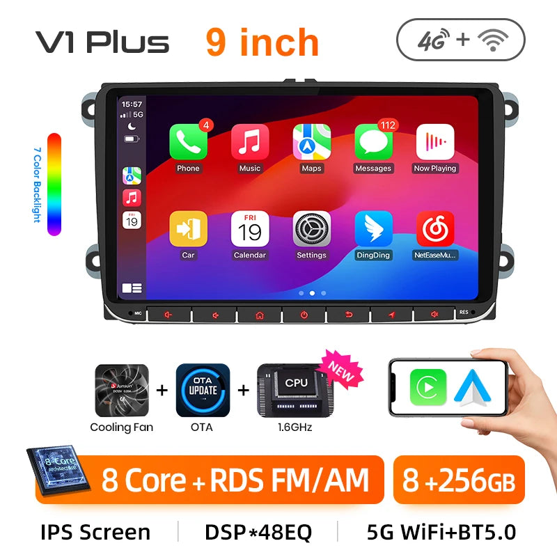 Junsun 2Din Wireless CarPlay for Apple Android Auto Car Radio Multimedia Player For VW Volkswagen Skoda Octavia PASSAT B6 GOLF