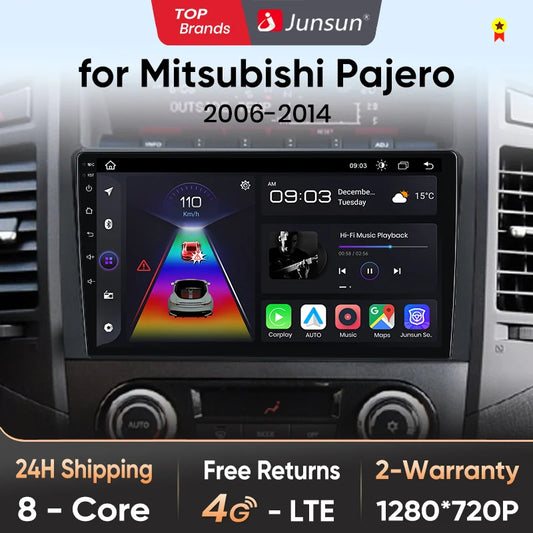 Radio Junsun V1 Plus para Mitsubishi Pajero 4 V80 V90 2006-2014 con CarPlay inalámbrico, Android Auto, 2 DIN, DVD. 