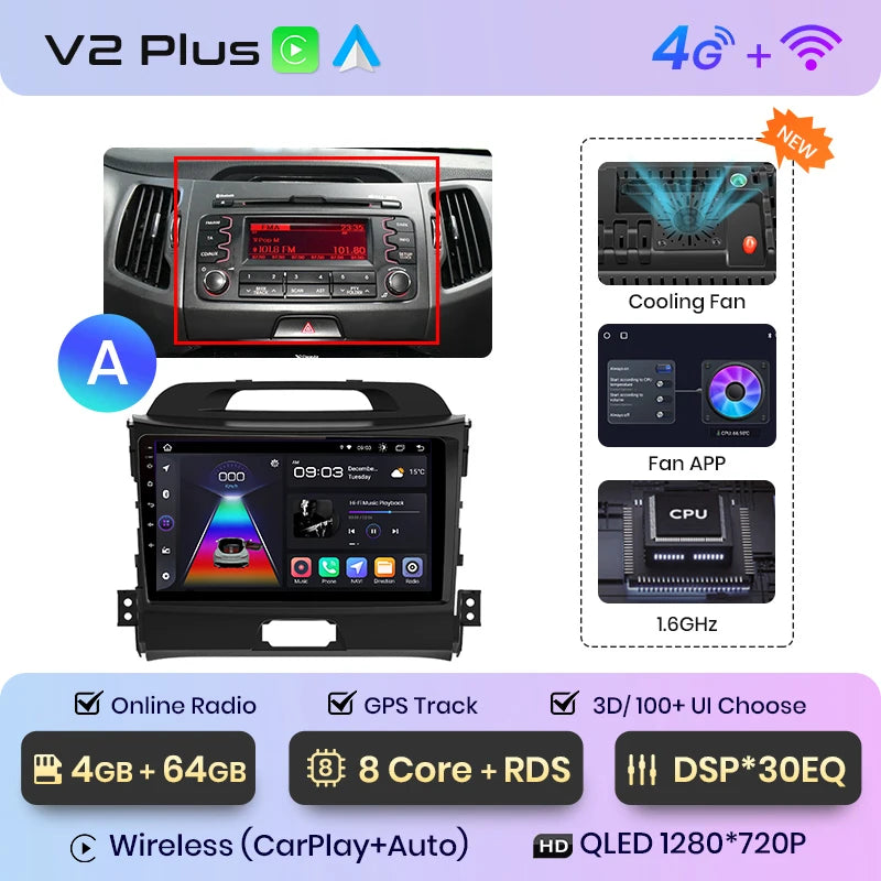 Junsun V1pro AI Voice 2 din Android Auto Radio For KIA Sportage 3 2010-2016 Carplay 4G Car Multimedia GPS 2din autoradio