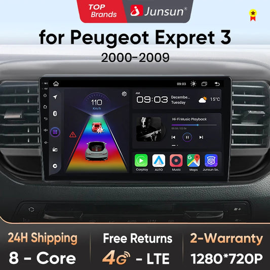 Junsun Car Radio For Peugeot Expert 3 Citroen Jumpy 3 SpaceTourer 2016 - 2021 wireless CarPlay Android Auto No 2 din 2din DVD
