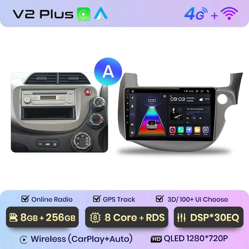 Junsun V1pro Android 10 AI Voice 4G Carplay RDS Car Radio Multimedia GPS For HONDA FIT JAZZ 2007-2013 2din autoradio bluetooth