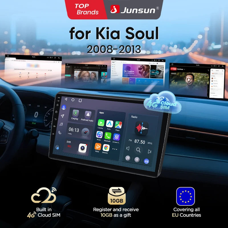Junsun eSIM Android 14 Wireless CarPlay Android Auto Radio For Kia Soul 2008 2009 2010-2013 Stereo 2din Head Unit accessories