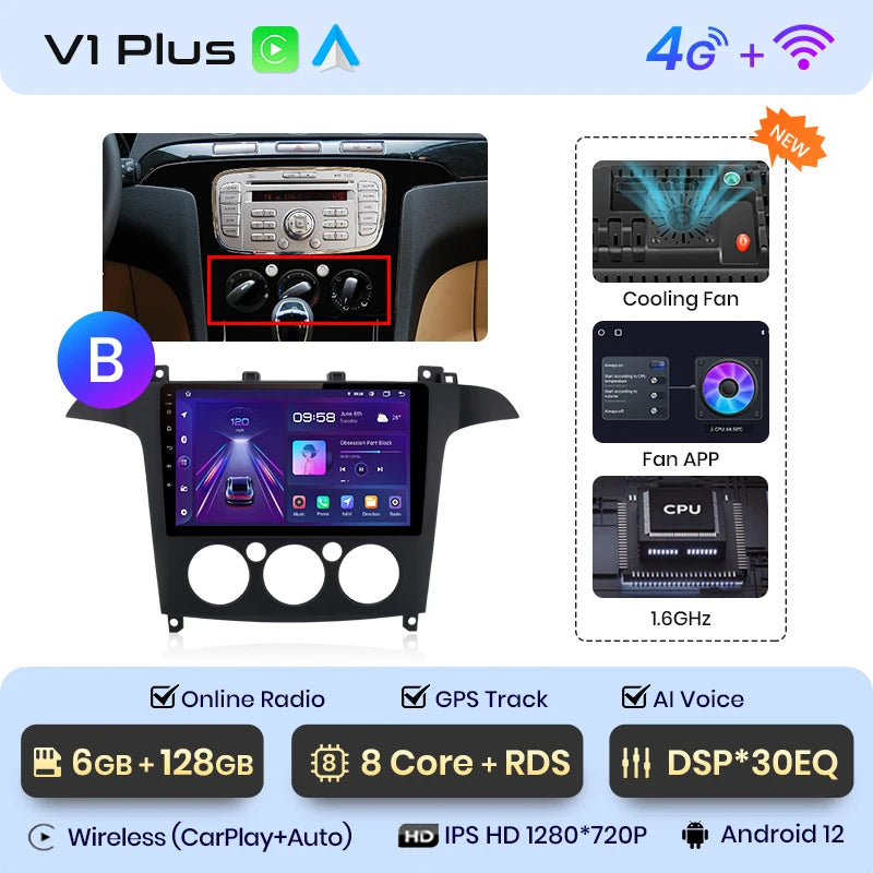 Junsun V1pro AI Voice 2 din Android Auto Radio For Ford S-Max S max 2007 - 2015 Carplay 4G Car Multimedia GPS 2din autoradio